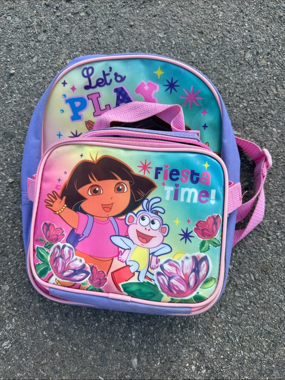 Vintage Dora Fiesta Time Pink & Purple Kids Backpack with lunch pack for explori